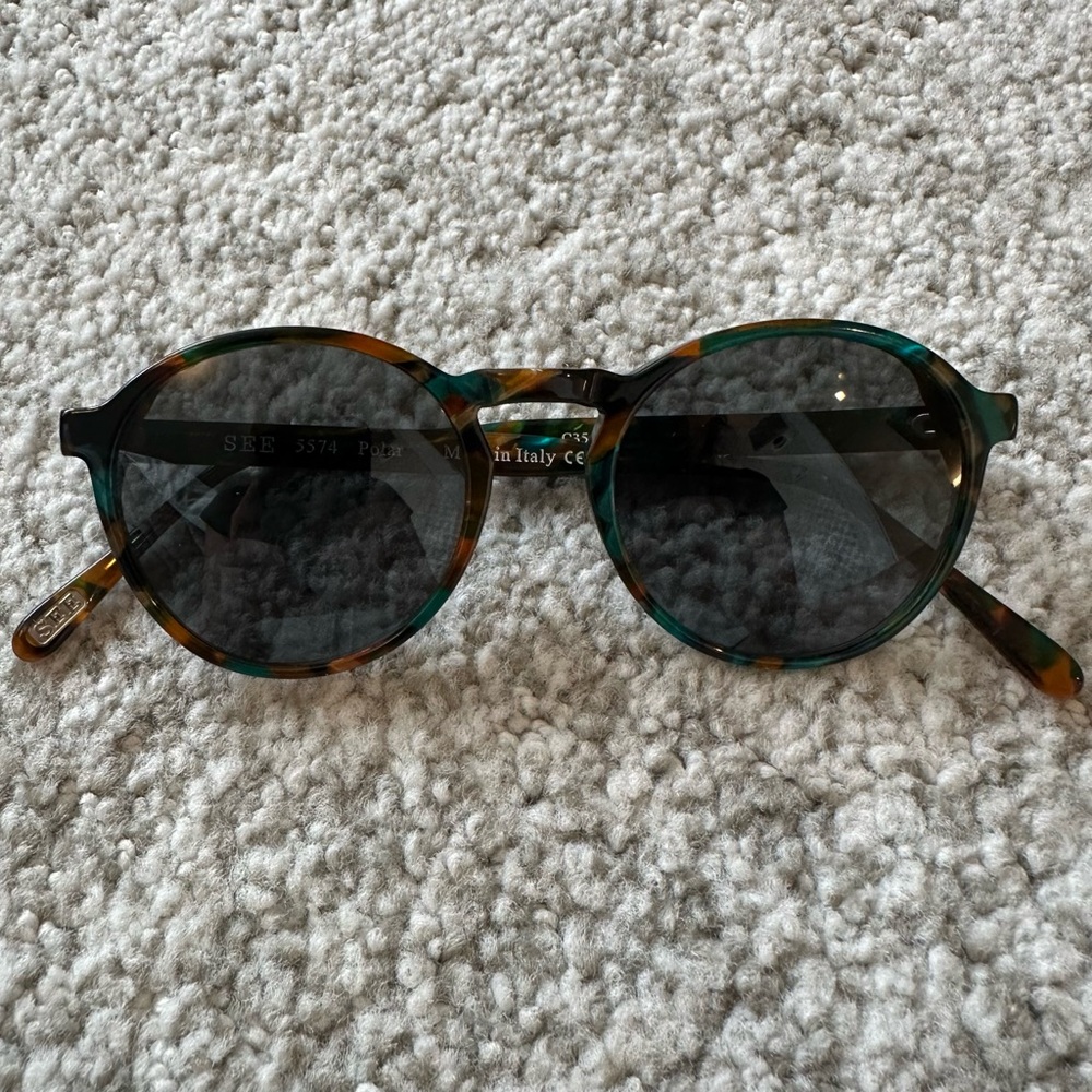 SEE Turquoise and Turtle Shell Round Sunglasses
